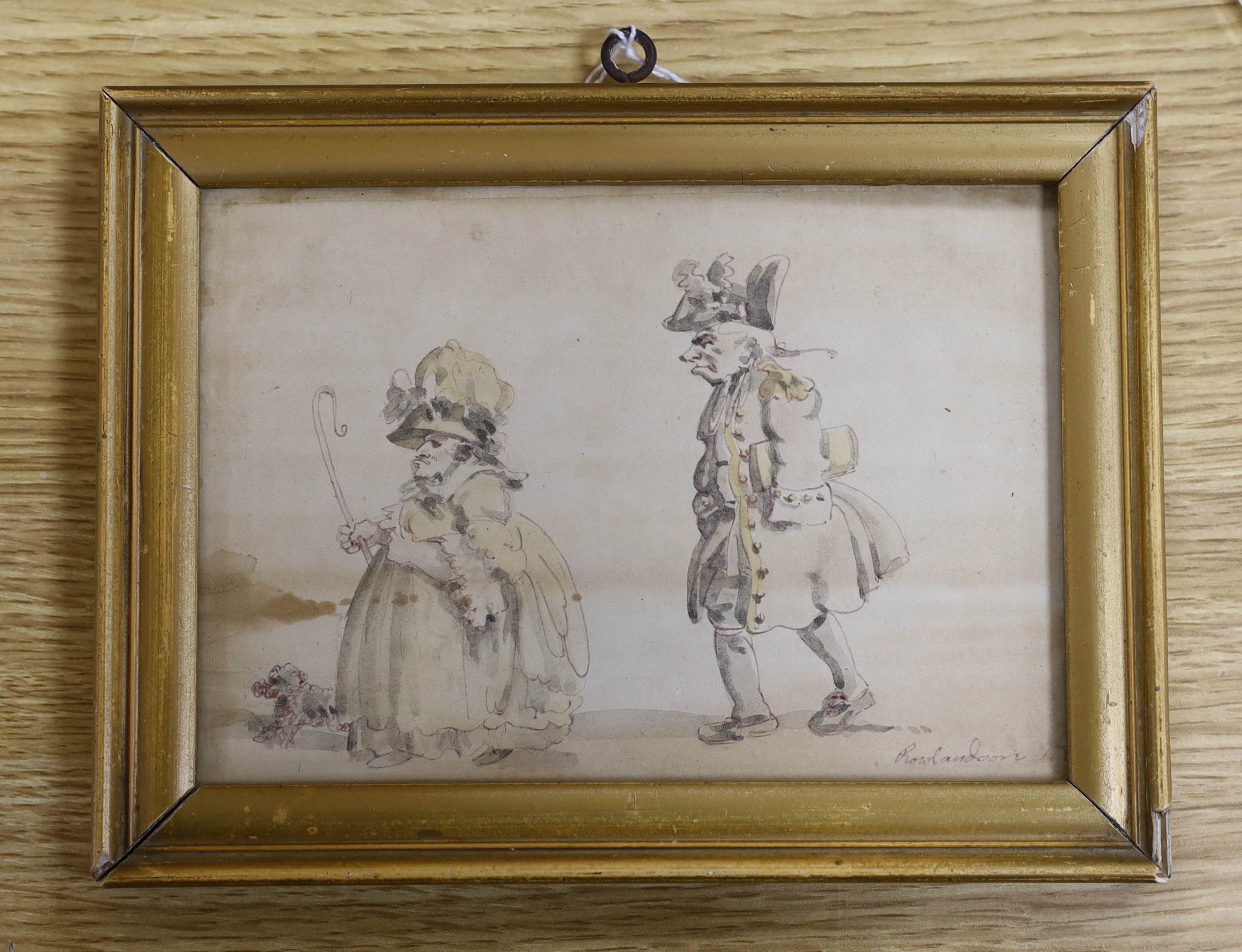 Thomas Rowlandson (1756-1827), ink and watercolour, A shepherdess and a soldier, signed, 11.5 x 16.5cm